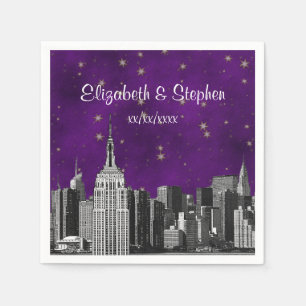 NYC ESB-Skyline geätzt, lila Sternenhimmel-Hochzei Serviette