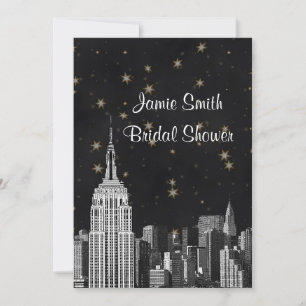 NYC ESB Skyline geätzt schwarzer Sternen Brautdusc Einladung