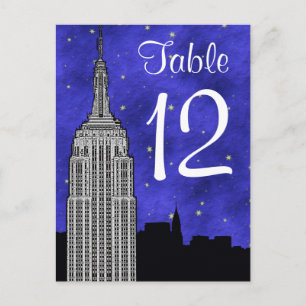 NYC ESB Skyline Silhouette Blau Sterne Tischzahl Postkarte
