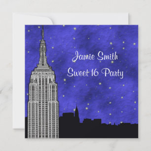 NYC ESB Skyline Silhouette Blau Sternenhintergrund Einladung