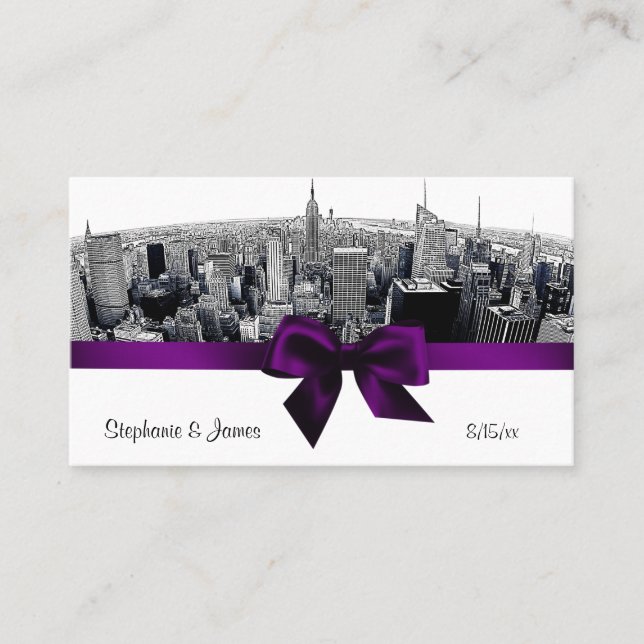 NYC Etched Fisheye Skyline BW Lila Escortkarten Platzkarte (Vorderseite)