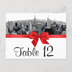 NYC Etched Fisheye Skyline BW Red Tischnummer