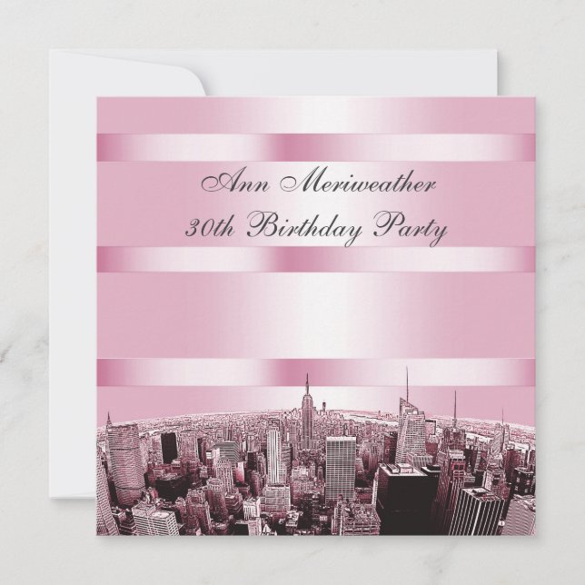NYC Etched Skyline 2 Pink Black Birthday Einladung (Vorderseite)
