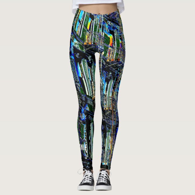 NYC Fire Escapes Pop Kunst mit Personalisiertem Na Leggings (Vorderseite)