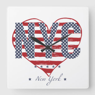 NYC Flagge-Herz Quadratische Wanduhr
