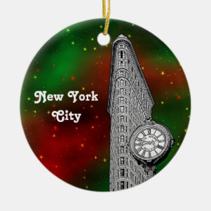 NYC Flatiron-Gebäude Rot Grn Sternen Xmas Keramikornament