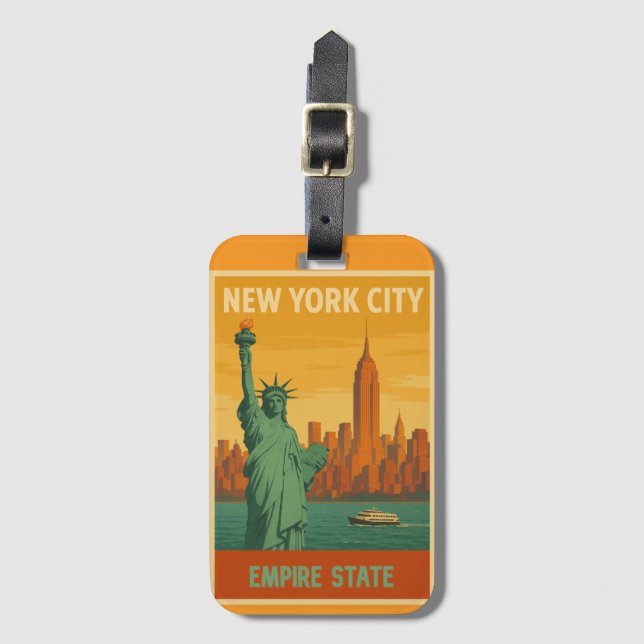 NYC Freiheitsstatue & Empire State Retro Gepäckanhänger (Vorderseite Vertikal)