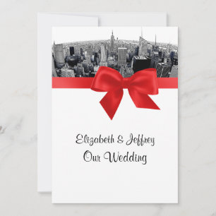 NYC geätzter Fischaugen-Skyline BW rote Hochzeit Einladung