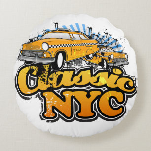 NYC-Gelber-Taxi-Logo Rundes Kissen