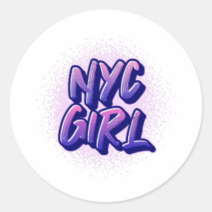 NYC Girl Graffiti Style Runder Aufkleber