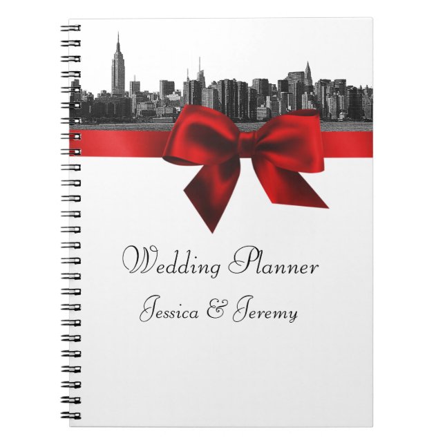 NYC grand Skyline Etted BW Dk Red Planner Carnet (Devant)