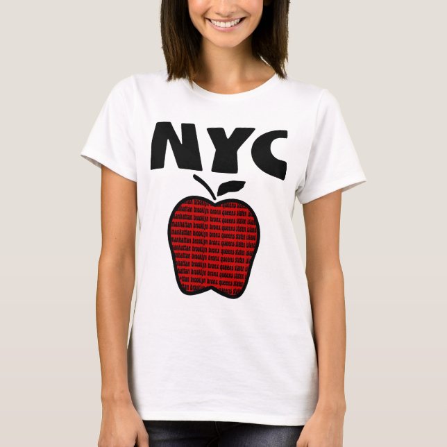 NYC - Großes Apple mit allen 5 Städten T-Shirt (Vorderseite)
