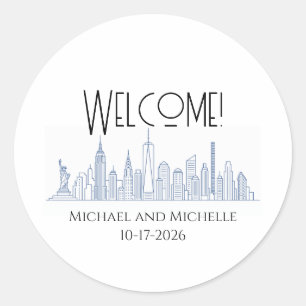 NYC-Hochzeit personalisierte minimale Willkommens- Runder Aufkleber