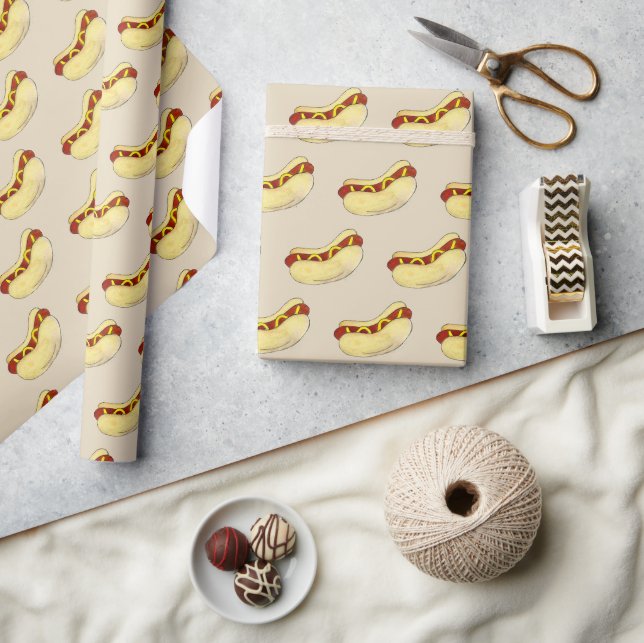 NYC Hot Dog Frank Frankfurter Dackel Mustard Bun Geschenkpapier (Kunsthandwerk)