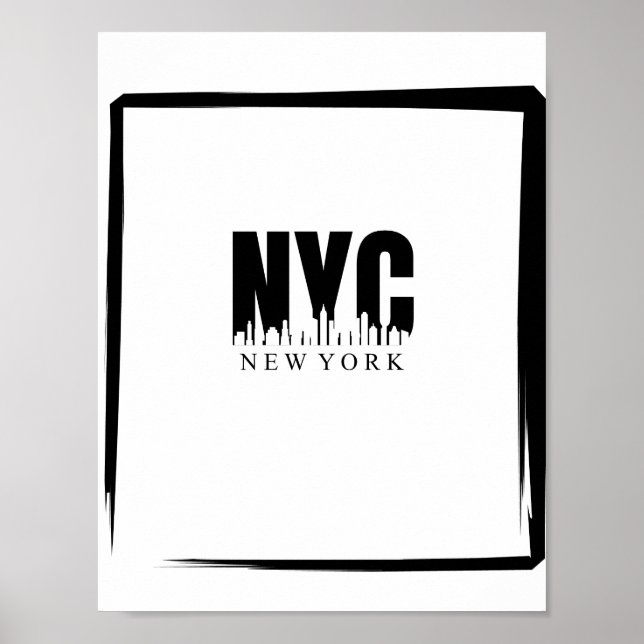 NYC in Schwarzweiß mit Skyline und Rand Poster (Vorne)