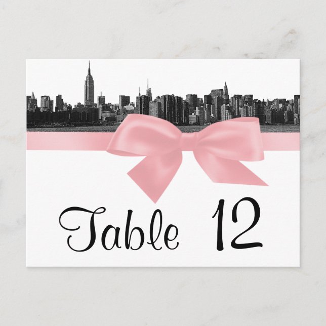 NYC Large Skyline Etted BW rose Numéro de table (Devant)