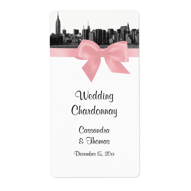 NYC Large Skyline Etted BW Rose Wine Étiquette (Devant)