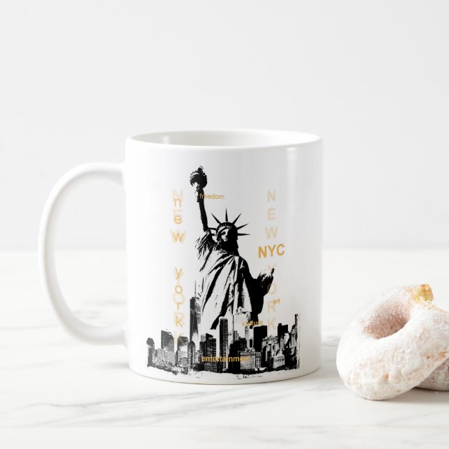 Nyc Liberty Statue New York Manhattan Custom Kaffeetasse (Mit Donut)