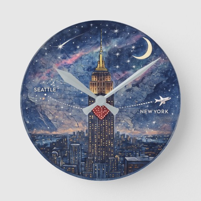 NYC nach Seattle Wanduhr (Vorderseite)