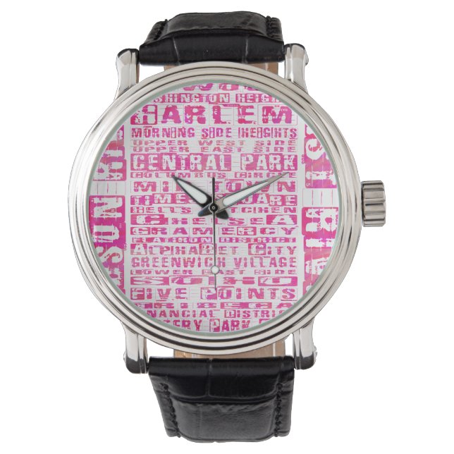 NYC-Nachbarschaften in heißen Rosa Armbanduhr (Vorderseite)
