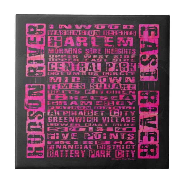 NYC-Nachbarschaften in heißen Rosa Fliese (Vorderseite)