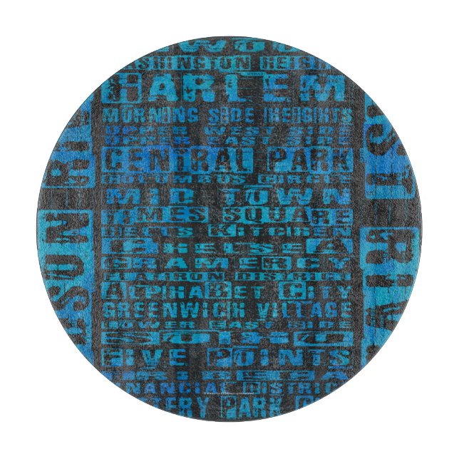 NYC Neighhoods Blue Glass Cutting Board Schneidebrett (Vorderseite)