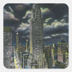 NYC, neues YorkChrysler Gebäude nachts # 1 Quadratischer Aufkleber