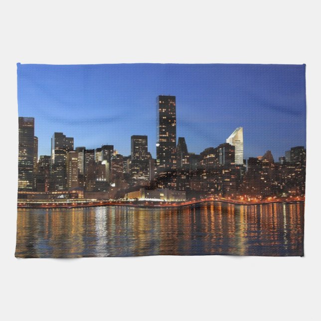 NYC New York City Manhattan Nacht Geschirrtuch (Horizontal)
