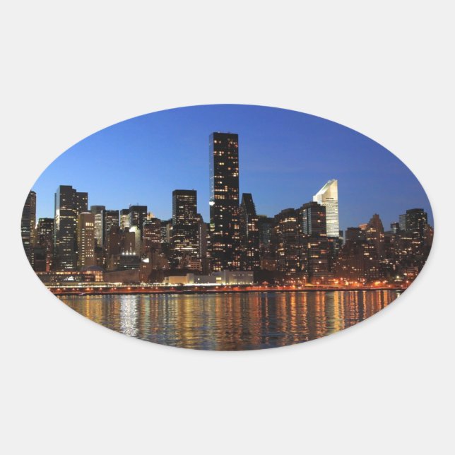 NYC New York City Manhattan Nacht Ovaler Aufkleber (Vorderseite)