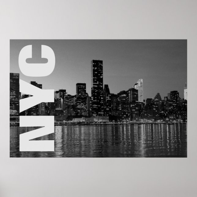 NYC New York City Manhattan Night Schwarz-weiß Poster (Vorne)