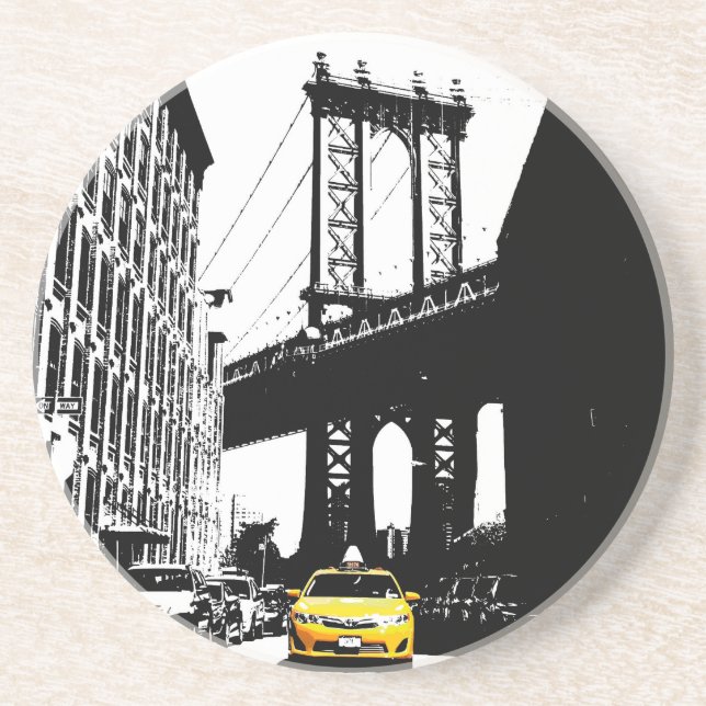 Nyc New York City Yellow Taxi Brooklyn Bridge Getränkeuntersetzer (Vorne)