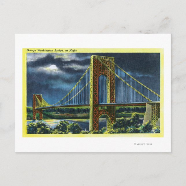 NYC, New York George Washington Bridge bei Nacht Postkarte (Vorderseite)