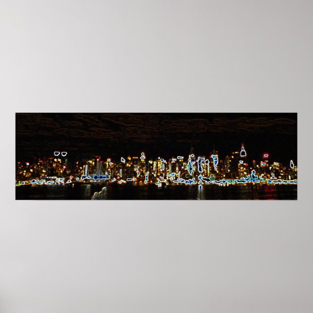 NYC Night Neon Skyline Poster (Vorne)