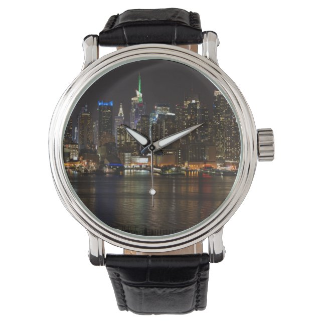 NYC Night Skyline Armbanduhr (Vorderseite)