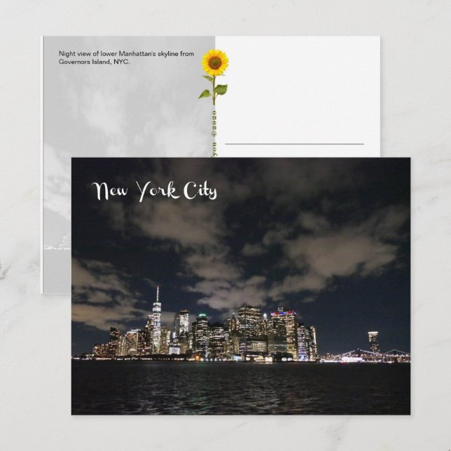 NYC Night Skyline - H Postkarte (Vorne/Hinten)