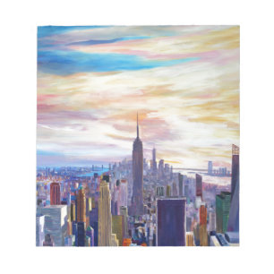 NYC Panorama mit Chrysler und Reich-Staat Notizblock
