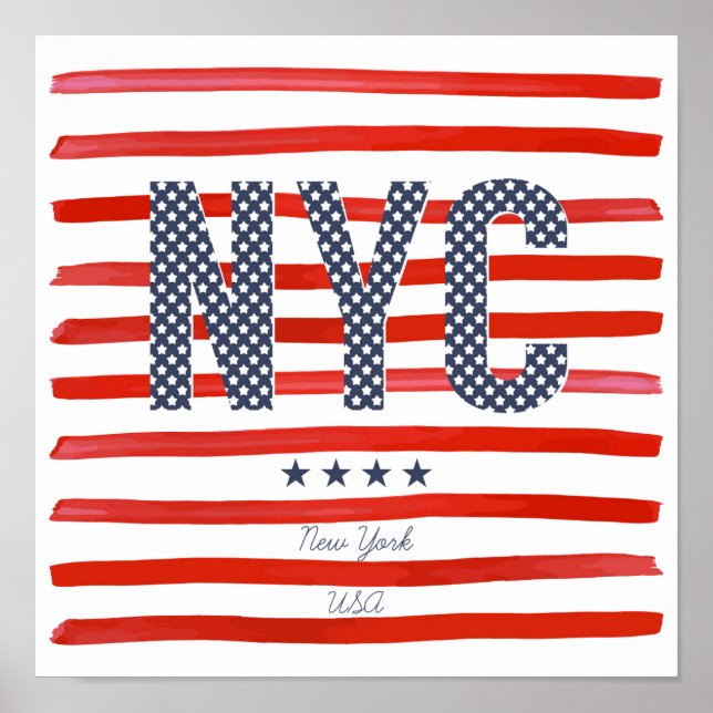NYC | Red, White & Blue Design Poster (Vorne)