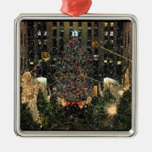 NYC Rockefeller Center Weihnachtsbaum fallender Sc Silbernes Ornament