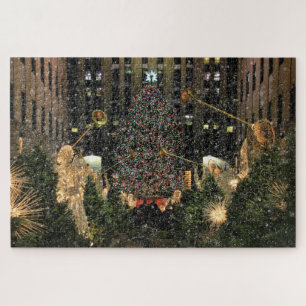 NYC Rockefeller Center Xmas Tree Falling Snow