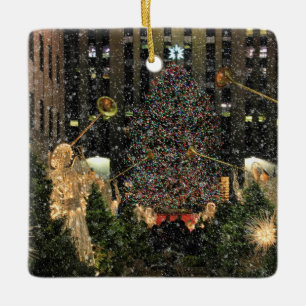 NYC Rockefeller Center Xmas Tree Falling Snow Keramikornament