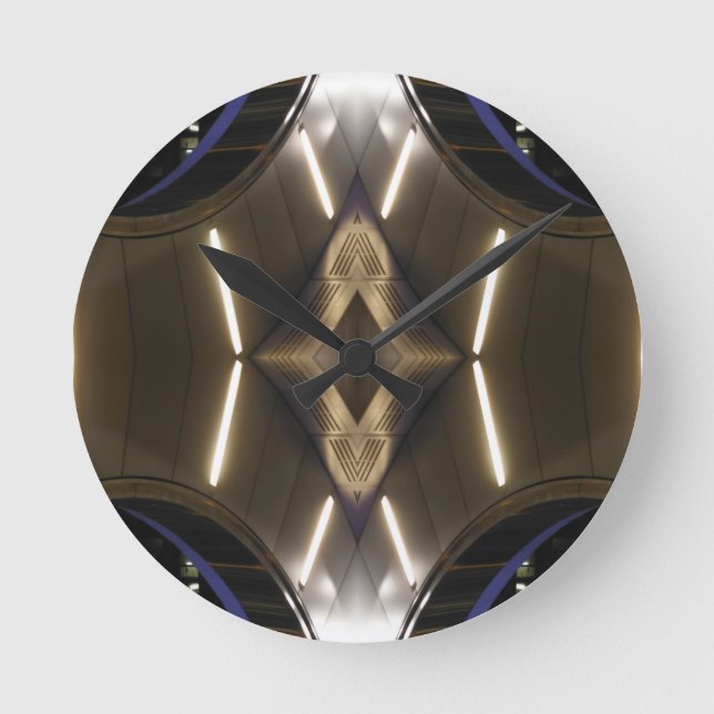 NYC Sehenswürdigkeiten Futuristische, ungewöhnlich Runde Wanduhr (Vorderseite)