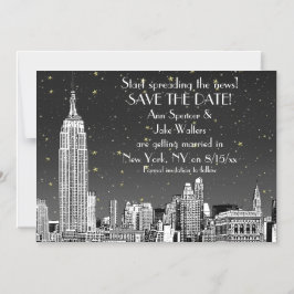 NYC Skyline 01 Etched Black Starry Save the Date Magneteinladung