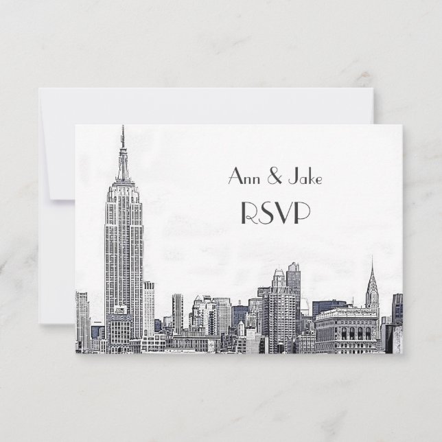 NYC Skyline 01 Etched White UAWG #2 RSVP Karte (Vorderseite)