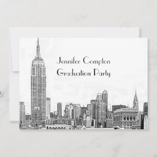 NYC Skyline 01 Etched Wht Graduation Party Einladung