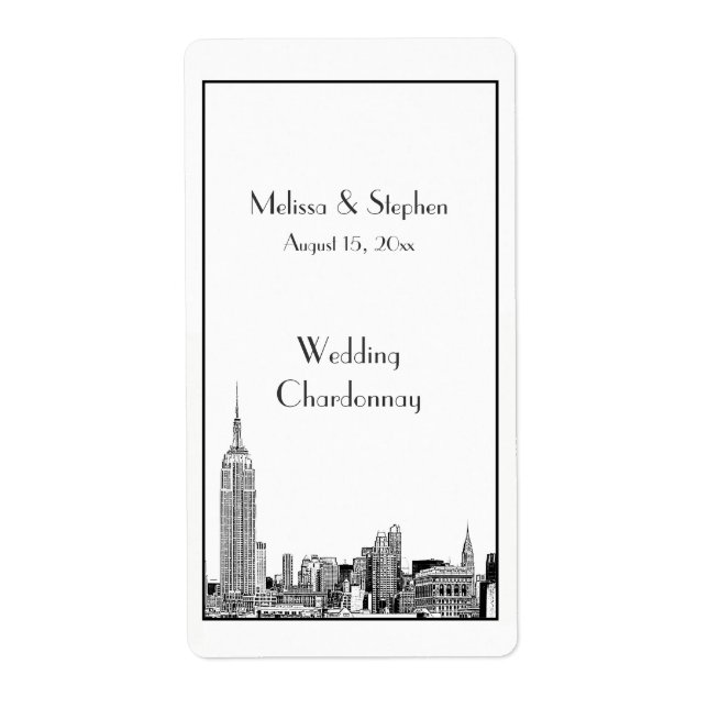 NYC Skyline 01 Etched Wine Étiquette (Devant)