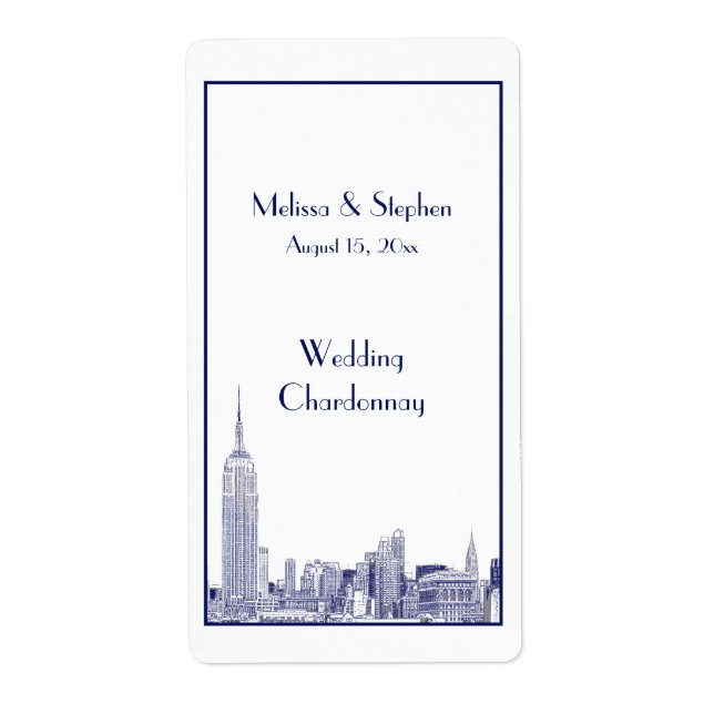 NYC Skyline 01 Etched Wine Label Blue (Vorne)