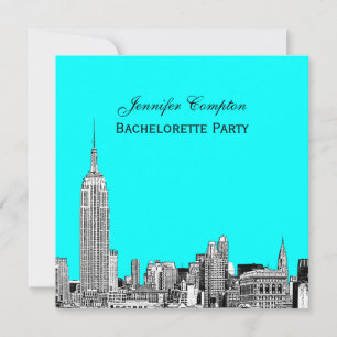 NYC Skyline 01 Geätzt DIY BG Farbe SQ Junggesellin Einladung