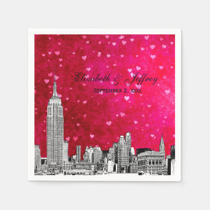 NYC Skyline 01 Geätzt Hot Pink Rot Hrt Serviette
