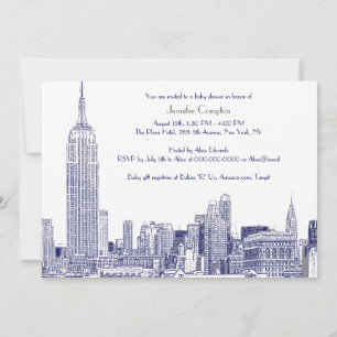 NYC Skyline 01 Geätzt Wht Baby Shower Blau Einladung