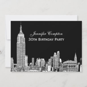 NYC Skyline 01 Geätzte DIY-Hintergrundfarbe Geburt Einladung
